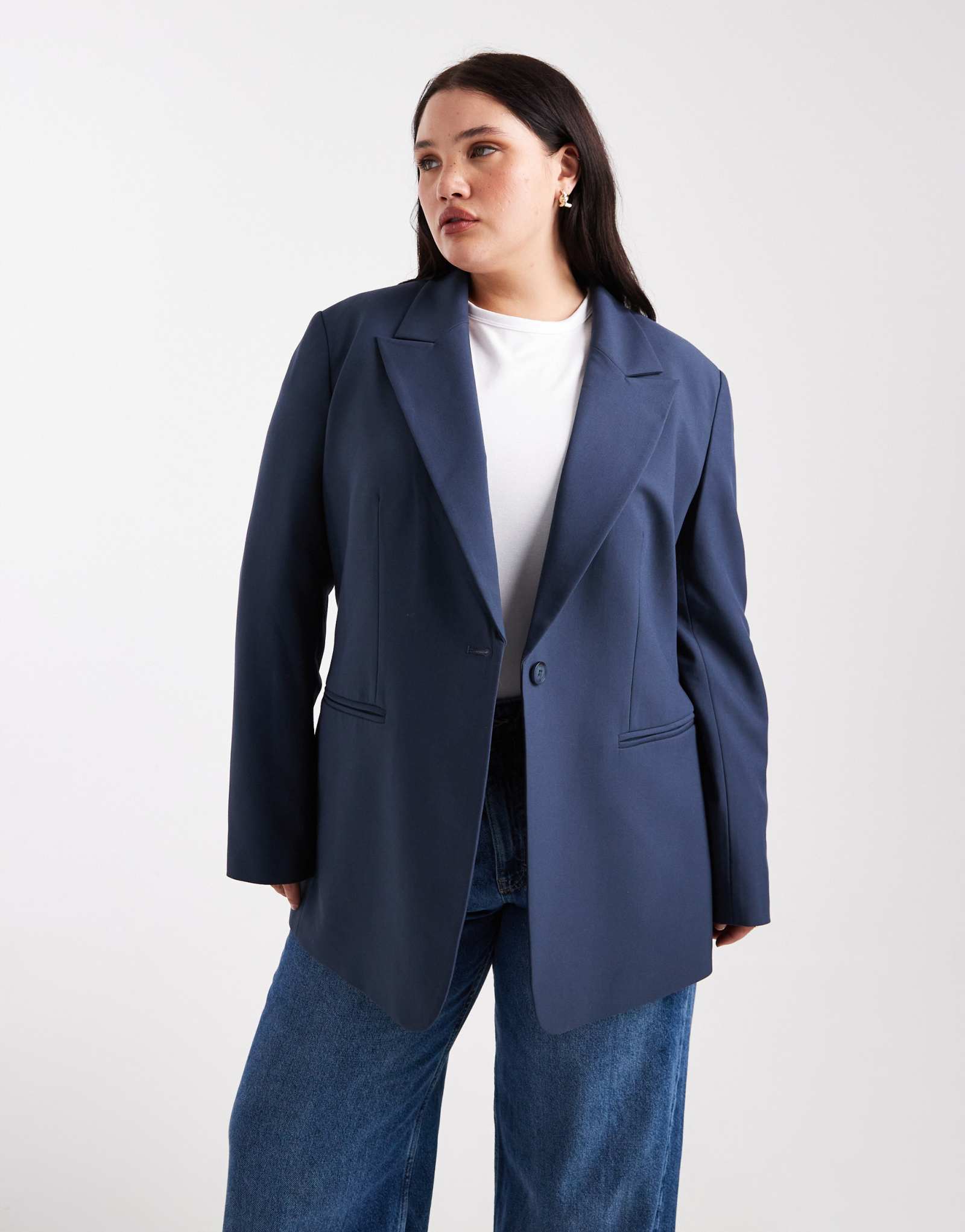 НЕПРИНУЖДЕННЫЙ блейзер ASOS DESIGN Curve темно-синего цвета