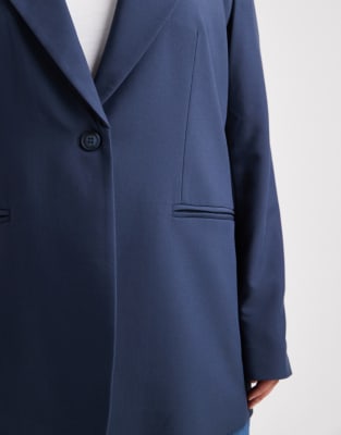 Asos Curve Asos Design Curve Relaxed Blazer In Blue
