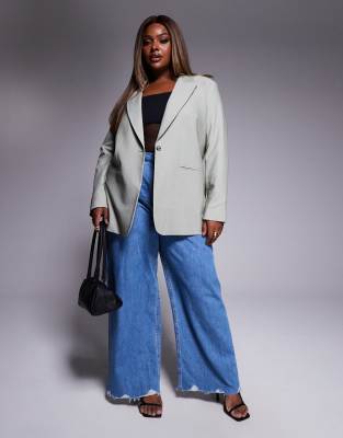 Asos Design Curve Relaxed Blazer In Gray