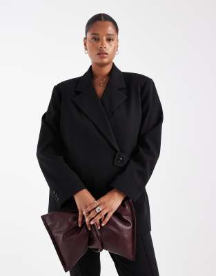 Asos Curve Asos Design Curve Relaxed Blazer With Belt Detail In Black