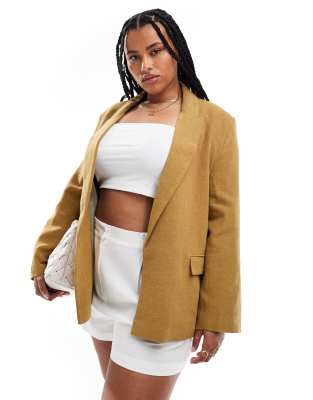 Asos Design Curve Relaxed Blazer With Linen In Olive-Green