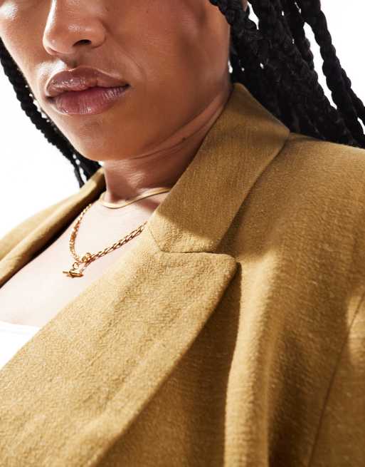 ASOS DESIGN Curve relaxed blazer with linen in olive, 3 of 4