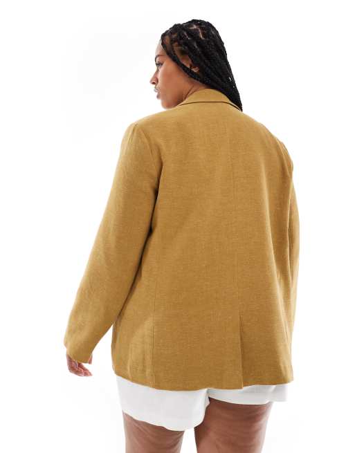 ASOS DESIGN Curve relaxed blazer with linen in olive, 4 of 4