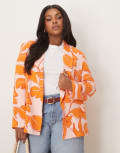 [ASOS Curve] ASOS DESIGN Curve relaxed blazer with linen look in palm print-Multi 20 Palm Print