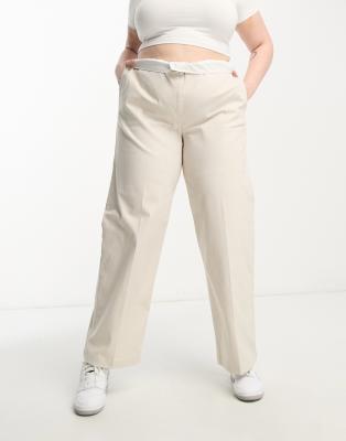 Asos Curve Asos Design Curve Relaxed Boyfriend Pants In Stone-neutral