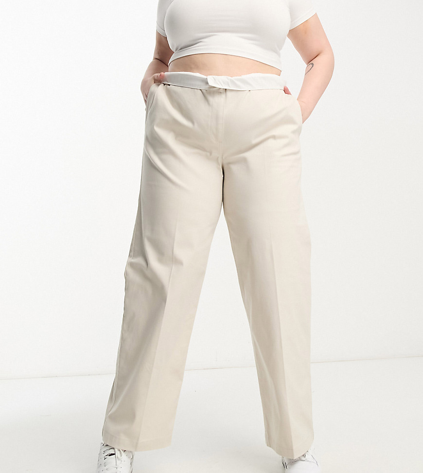 ASOS DESIGN Curve relaxed boyfriend pants in stone-Neutral