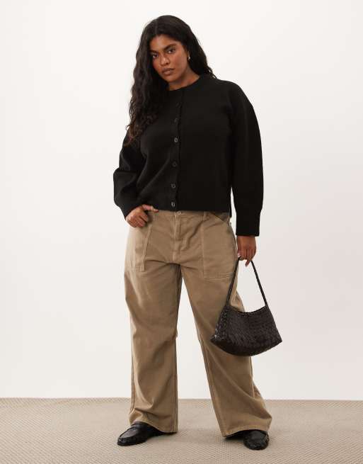 ASOS DESIGN Curve relaxed cardigan with side split detail in black, 2 of 4