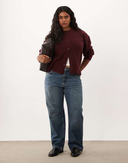 ASOS DESIGN Curve relaxed cardigan with side split detail in burgundy, 2 of 4