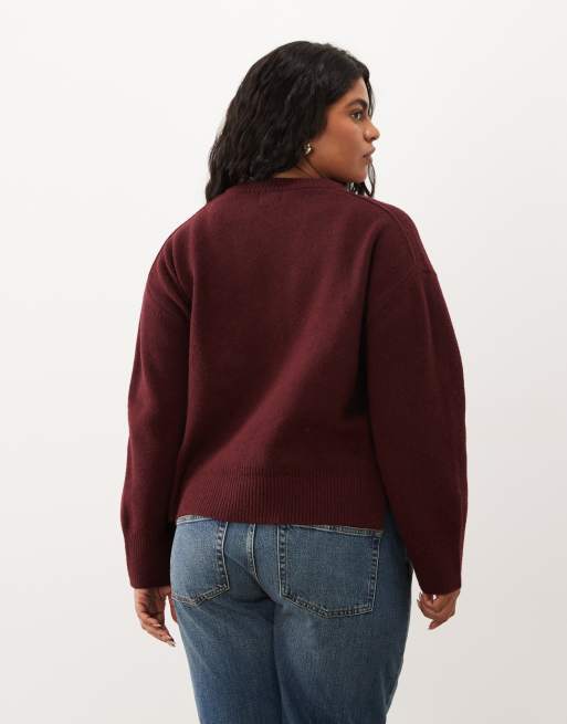 ASOS DESIGN Curve relaxed cardigan with side split detail in burgundy, 3 of 4