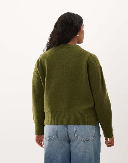 ASOS DESIGN Curve relaxed cardigan with side split detail in olive, 4 of 4