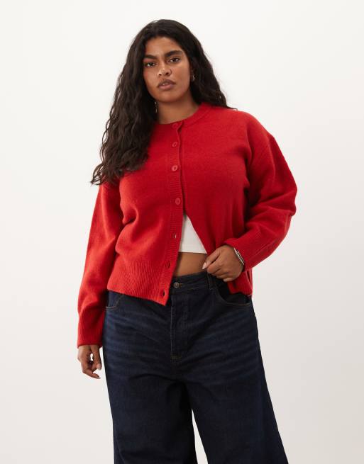 ASOS DESIGN Curve relaxed cardigan with side split detail in red, 2 of 4