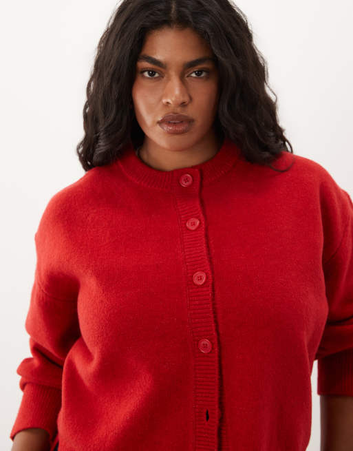 ASOS DESIGN Curve relaxed cardigan with side split detail in red, 3 of 4