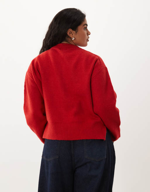 ASOS DESIGN Curve relaxed cardigan with side split detail in red, 4 of 4