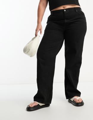 ASOS DESIGN Curve relaxed dad jeans in washed black - view 1