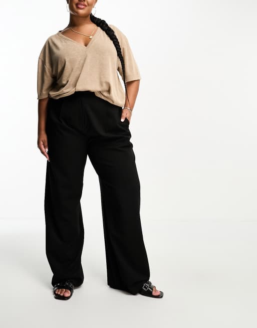 ASOS DESIGN Curve Edit holding power rib flare pants in dark gray