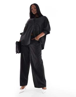 Asos Curve Asos Design Curve Relaxed Dad Pants With 5 Pocket Detail In Black Stripe - Part Of A Set