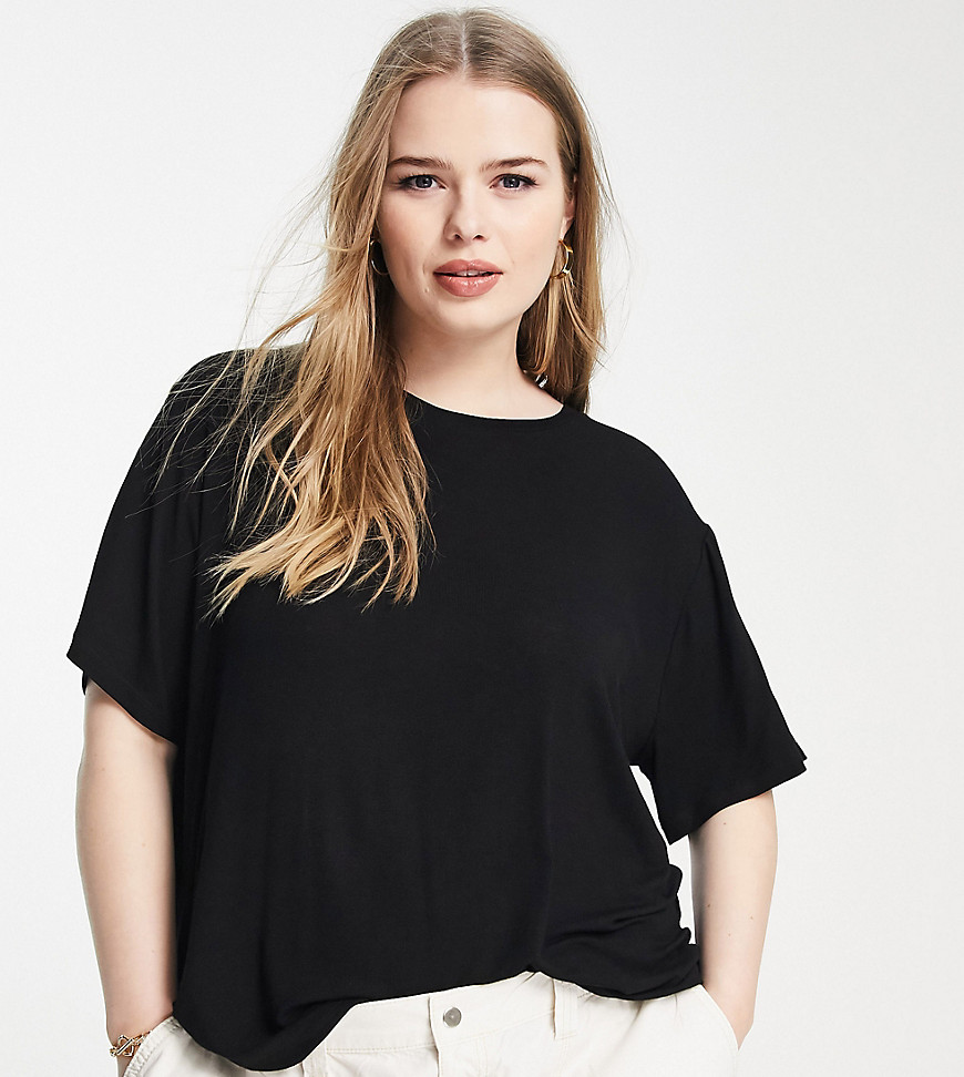 Asos Design Curve Relaxed Fine Knit T-Shirt In Black