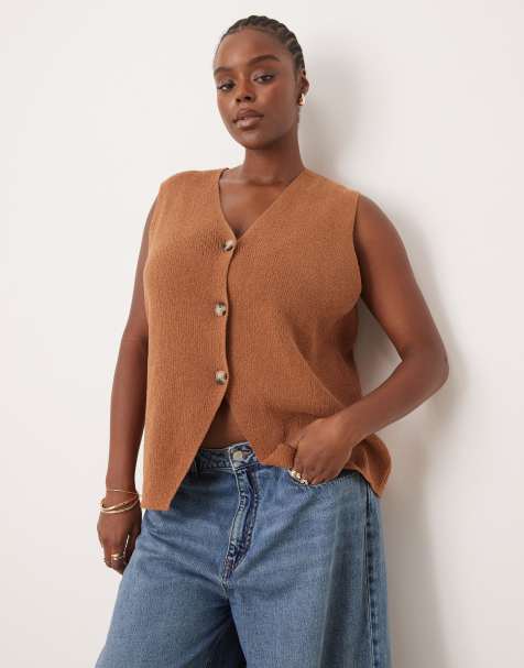 ASOS DESIGN Curve relaxed fit vest in chocolate - view 1