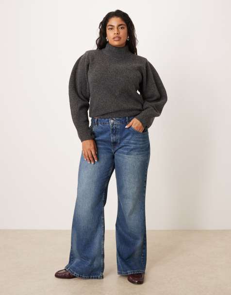 ASOS DESIGN Curve relaxed flare jeans in dark midwash - view 1