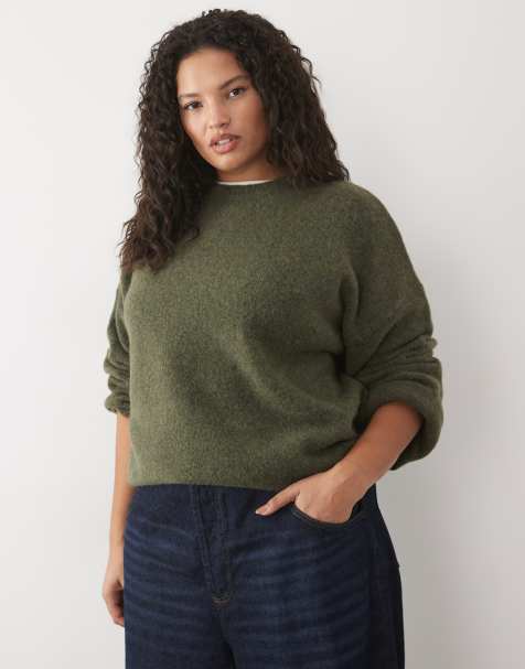 ASOS DESIGN Curve relaxed fluffy jumper with wool in khaki - view 1