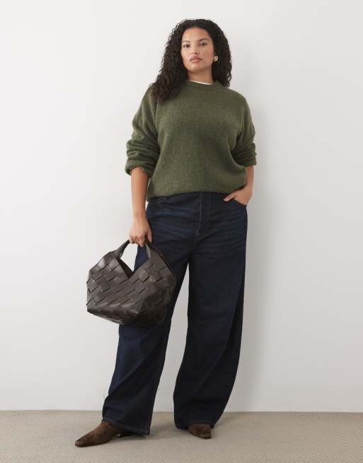 ASOS DESIGN Curve relaxed fluffy sweater with wool in khaki, 3 of 4