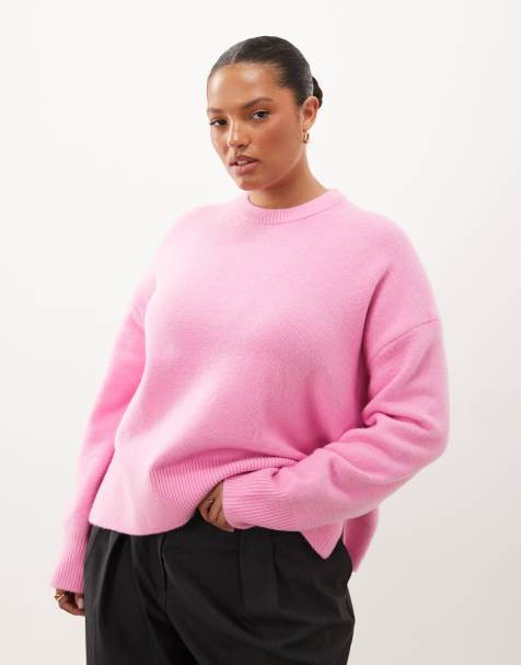 ASOS DESIGN Curve relaxed jumper with side split detail in pink - view 1