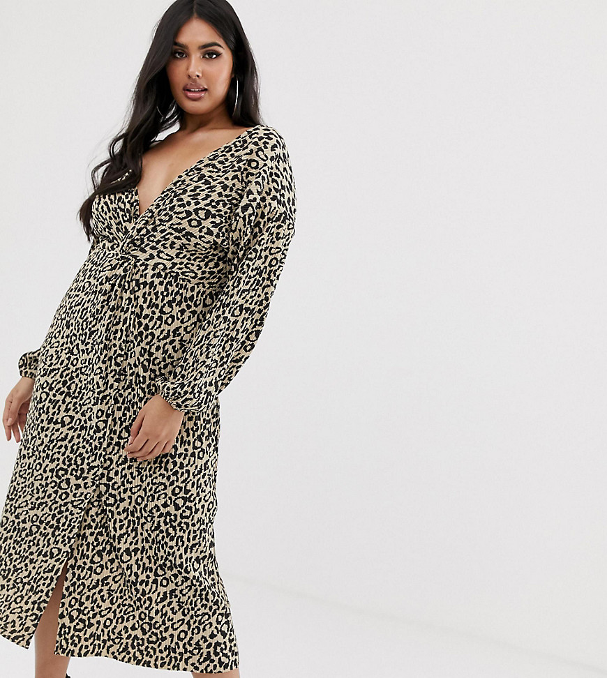 ASOS DESIGN Curve relaxed knot front midi in animal plisse-Multi