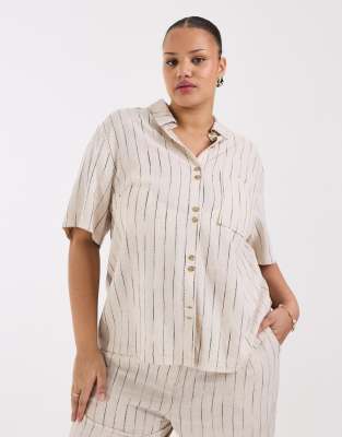 Asos Curve Asos Design Curve Relaxed Linen Blend Shirt In Neutral