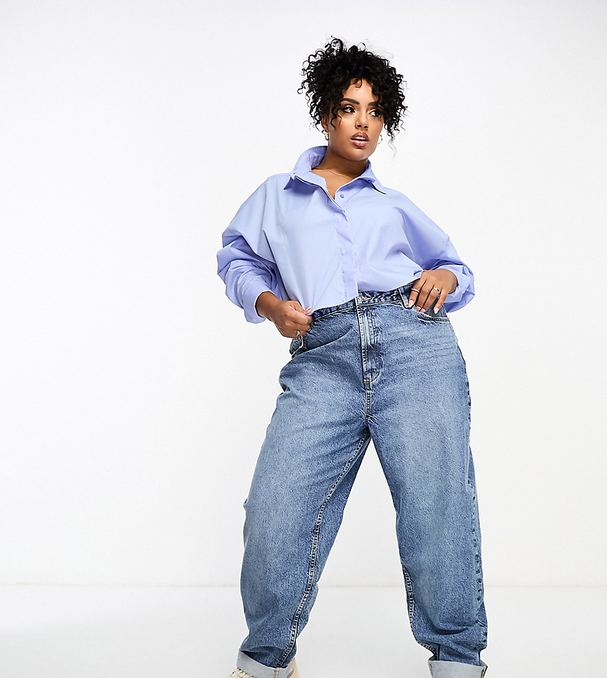 Asos Curve Asos Design Curve Relaxed Mom Jeans In Mid Blue
