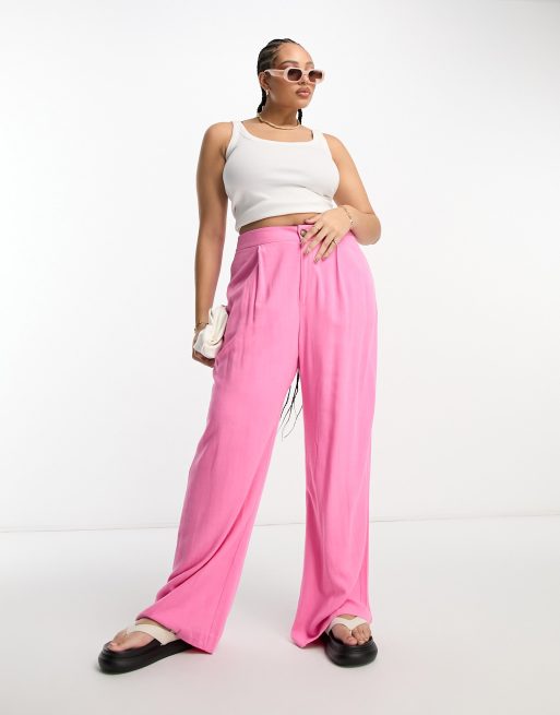 ASOS DESIGN wide leg suit pant with linen in dusty pink