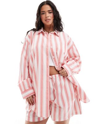 ASOS DESIGN Curve relaxed shirt in red deckchair stripe