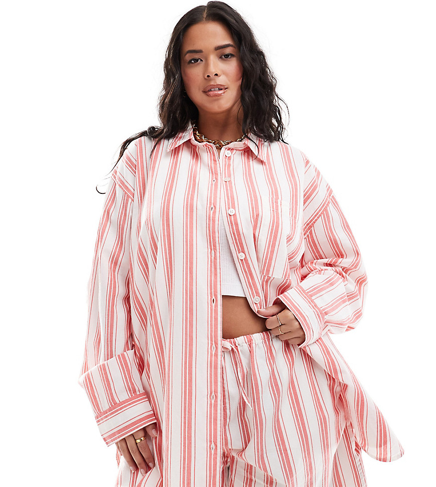 ASOS DESIGN Curve relaxed shirt in red deckchair stripe-Multi