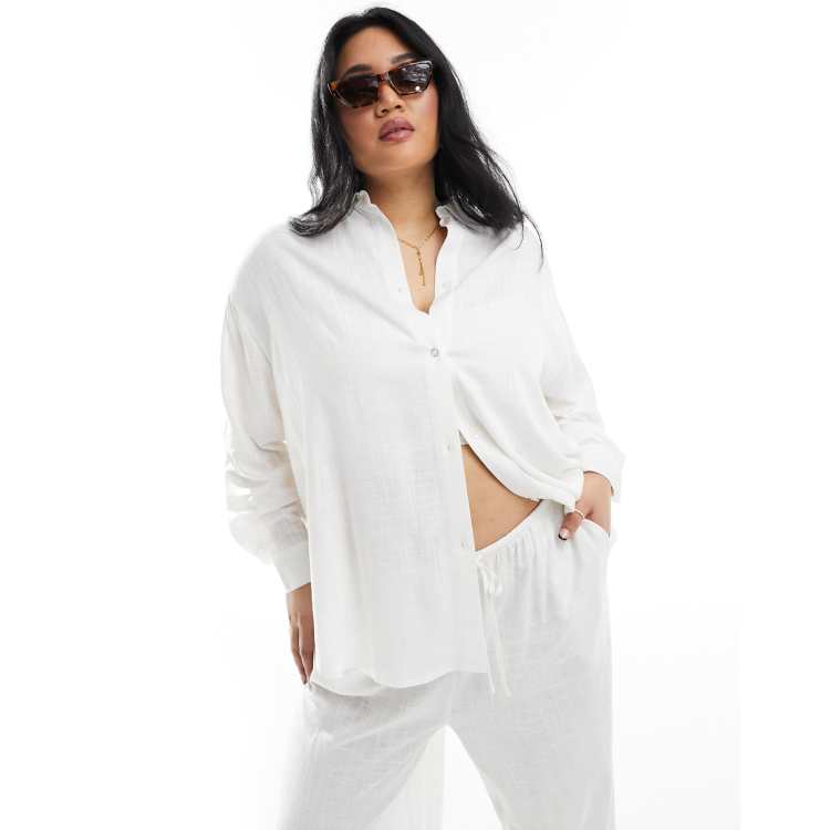 ASOS DESIGN Curve relaxed shirt with linen in white