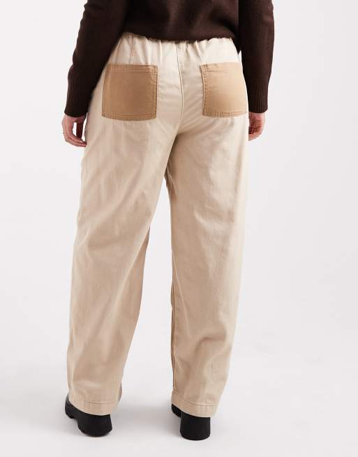 ASOS DESIGN Curve relaxed straight leg laundered color block pull on pants in brown, 4 of 5
