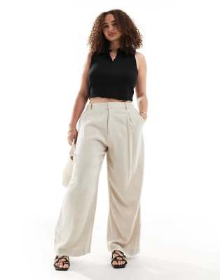 Asos Curve Asos Design Curve Relaxed Straight Leg Linen Blend Pants