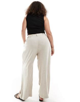 ASOS CURVE ASOS DESIGN CURVE RELAXED STRAIGHT LEG LINEN BLEND PANTS 