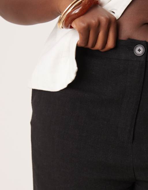 ASOS DESIGN Curve relaxed straight leg trousers with linen in black 