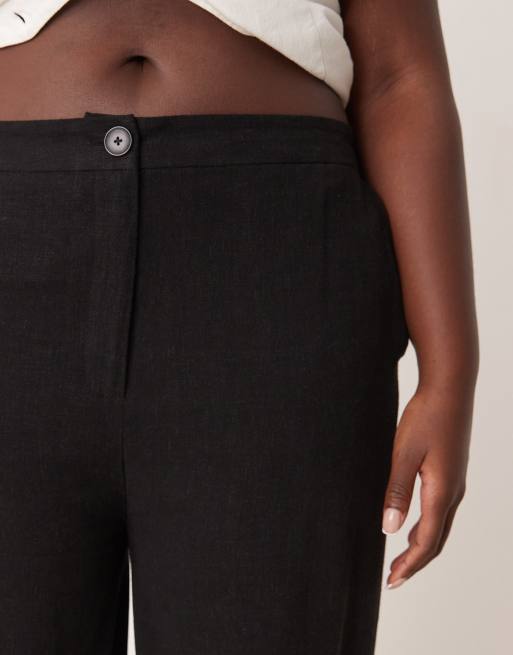 ASOS DESIGN Curve relaxed straight leg trousers with linen in black 