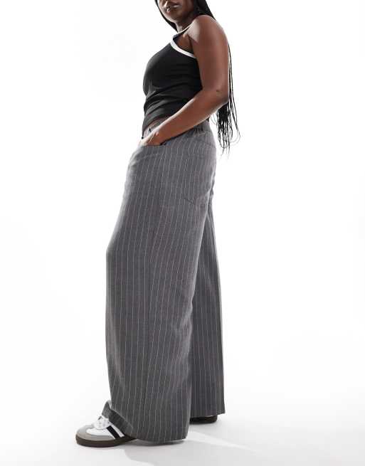 ASOS DESIGN Curve relaxed straight leg pants with 5 pocket detail in gray stripe