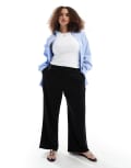 [ASOS Curve] ASOS DESIGN Curve relaxed straight leg pants with linen in black 18 Black
