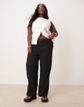 [ASOS DESIGN] ASOS DESIGN Curve relaxed straight leg pants with linen in black 20 Black