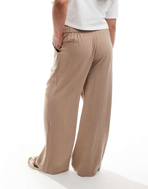 ASOS DESIGN Curve relaxed straight leg pants with linen in mocha