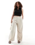 [ASOS Curve] ASOS DESIGN Curve relaxed straight pants with linen in natural-Neutral 18 Natural