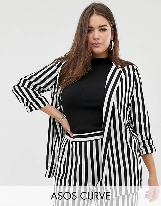 ASOS DESIGN Curve relaxed suit blazer in bold mono stripe