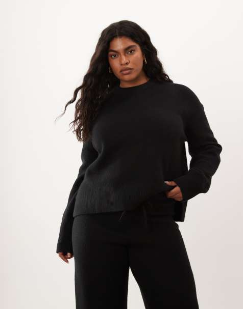 ASOS DESIGN Curve relaxed sweater with side split detail in black - view 1