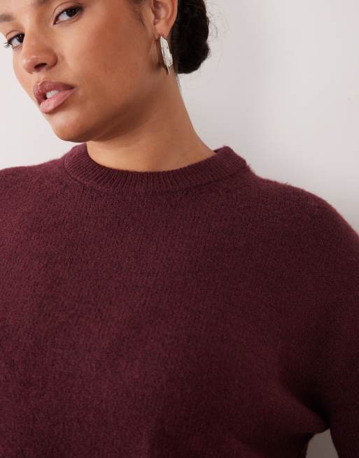 ASOS DESIGN Curve relaxed sweater with side split detail in burgundy, 2 of 4