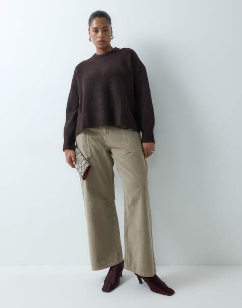 ASOS DESIGN Curve relaxed sweater with side split detail in chocolate - view 1