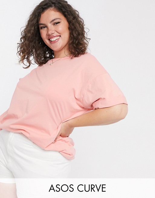 ASOS DESIGN Curve relaxed t-shirt with roll sleeve in pink