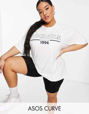 ASOS DESIGN Curve relaxed t-shirt with stockholm 1994 print in white