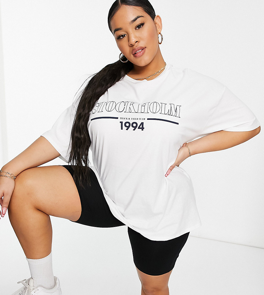 ASOS DESIGN Curve relaxed t-shirt with stockholm 1994 print in white